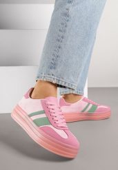 Różowe Sneakersy w Stylu Tenisówek z Geometrycznym Wzorem Melundea. Czerwone obuwie sportowe damskie Renee, z jeansu, bez zapięcia, tenisowe. Za 99.99 zł.