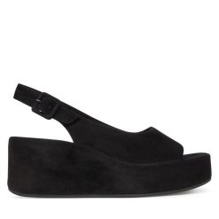 Sandały HÖGL. Czarne sandały damskie Högl, bez wzorów, bez obcasa, na koturnie, bez zapięcia. Za 489.99 zł.