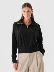 4F Bluza dresowa z weluru nierozpinana bez kaptura damska - czarna M. Czarne bluzy damskie 4F, m, bez wzorów, z dresówki, bez kaptura. W wyprzedaży za 69.99 zł.