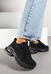 Czarne Sneakersy na Platformie Ozdobione Cyrkoniami Luria. Czarne obuwie sportowe damskie Renee, z jeansu, bez zapięcia. Za 139.99 zł.