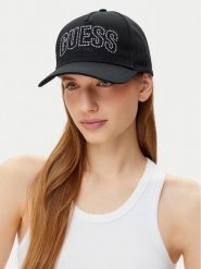Guess Czapka z daszkiem W5GZ15 WEGD0 Czarny. Czarne czapki z daszkiem damskie Guess, z aplikacjami, z bawełny. Za 79.99 zł.