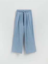 Jeansy wide leg z wiązaniem - niebieski. Niebieskie jeansy damskie Reserved. Za 139.99 zł.