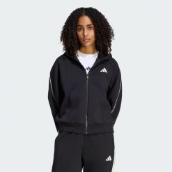 BLUZA STADIUM Z KAPTUREM, MAŁYM LOGO I SUWAKIEM NA CAŁEJ DŁUGOŚCI. Czarne bluzy damskie Adidas, m, bez wzorów, z bawełny, z kapturem. Za 329.00 zł.