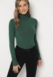 Zielony Golf Sweter z Wiskozą i Kaszmirem Zailaya. Zielone golfy damskie Born2be, bez wzorów, z jeansu, bez ramiączek. Za 64.99 zł.