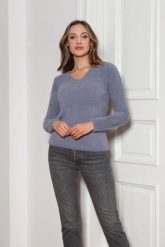 Sweter z Dekoltem w Szpic - Szary. Szare swetry klasyczne damskie Lanti, l, z materiału, bez kołnierzyka. Za 229.90 zł.