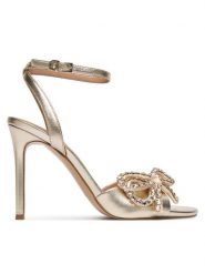 Guess Sandały FLFCR2 LEA03 Złoty. Żółte sandały damskie Guess, z aplikacjami, ze skóry, bez obcasa, na szpilce, bez zapięcia. Za 619.99 zł.