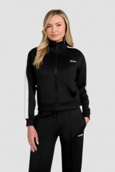 GUESS Czarna damska bluza z lampasami Yarrow. Czarne bluzy damskie Guess, s, z aplikacjami, bez kaptura. W wyprzedaży za 274.99 zł.