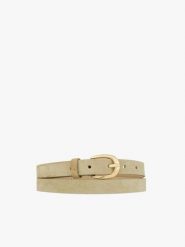 Beżowy pasek z skóry licowej i welurowej. Brązowe paski damskie Ryłko, bez wzorów, ze skóry. Za 99.99 zł.