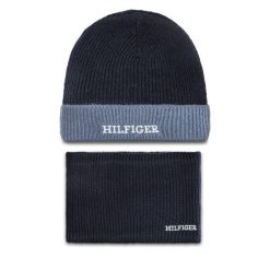 Komplet czapka i komin Tommy Hilfiger. Niebieskie kominy damskie Tommy Hilfiger, bez wzorów. Za 309.99 zł.