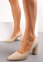 Beżowe Czółenka o Klasycznym Fasonie z Imitacji Zamszu na Słupku Braila. Brązowe czółenka damskie Renee, bez wzorów, ze szpiczastym noskiem, bez obcasa, na słupku. Za 89.99 zł.