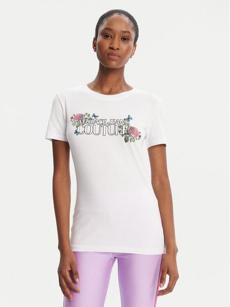 Versace Jeans Couture T-Shirt 79HAHB00 CJB01 Biały Regular Fit. Białe t-shirty damskie Versace Jeans Couture, m, bez wzorów, z bawełny, bez kołnierzyka. Za 369.99 zł.