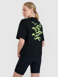 4F T-shirt regular z nadrukiem damski - czarny XL. Czarne t-shirty damskie 4F, uniwersalny, bez wzorów, z bawełny, bez kołnierzyka. W wyprzedaży za 39.99 zł.