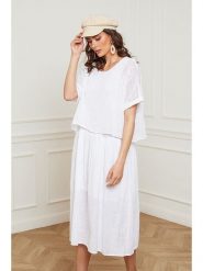 Fleur de Lin Lniana sukienka "Equanone" w kolorze białym rozmiar: L. Białe sukienki damskie Fleur de Lin, bez wzorów, ze lnu, bez ramiączek. Za 189.29 zł.