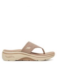 Skechers Japonki Go Walk Arch Fit 2.0 Sandal-Carrie 140861/TPE Beżowy. Brązowe klapki damskie Skechers, bez wzorów, z materiału, bez obcasa, bez zapięcia. Za 219.99 zł.