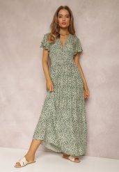 Zielona Sukienka Helamene. Zielone sukienki damskie Renee, z aplikacjami, z wiskozy, boho, bez ramiączek. W wyprzedaży za 63.99 zł.