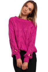 Sweter z Rozcięciem na Rękawach - Fuksja. Czerwone swetry klasyczne damskie MOE, l, z materiału, bez kołnierzyka. Za 219.90 zł.