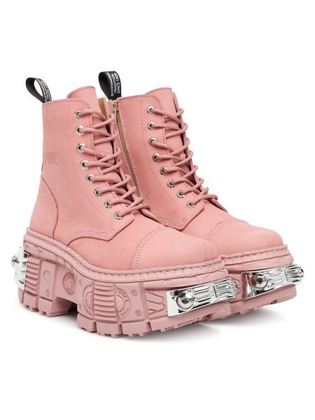 NEW ROCK Trzewiki M-WALL083C-C11 Różowy. Czerwone botki damskie NEW ROCK, z nubiku, rockowe, bez obcasa, na koturnie, bez zapięcia. Za 1,529.00 zł.