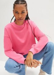 Bluza oversize z czystej bawełny. Niebieskie bluzy damskie bonprix, bez wzorów, z bawełny, bez kaptura. Za 84.99 zł.
