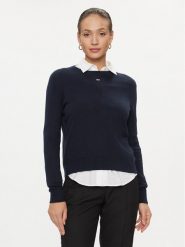 Tommy Jeans Sweter Essential DW0DW17254 Granatowy Regular Fit. Niebieskie swetry klasyczne damskie Tommy Jeans, xxs, z bawełny, bez kołnierzyka. Za 289.99 zł.
