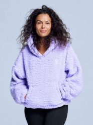 Bluza z kapturem Fluffy - damska - na cztery pory roku - Teddy - liliowa. Fioletowe bluzy damskie POEDERBAAS, xl, bez wzorów, z materiału, z kapturem. Za 199.42 zł.