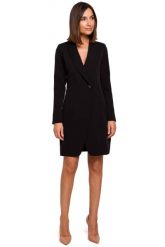 Czarna Elegancka Żakietowa Sukienka na Jeden Guzik. Czarne sukienki damskie MOE, bez wzorów, z elastanu, eleganckie, bez ramiączek. Za 273.90 zł.