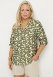 Ciemnozielona Koszula z Wiskozą w Abstrakcyjny Wzór Clarivana. Zielone koszule damskie Born2be, l, bez wzorów, z wiskozy, eleganckie, bez kołnierzyka, plus size, bez ramiączek. Za 69.99 zł.