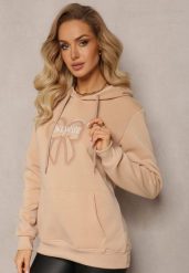 Beżowa Bluza Wykończona Polarem z Nadrukiem i Kapturem Nimba. Brązowe bluzy damskie Renee, l, bez wzorów, z bawełny. Za 79.99 zł.