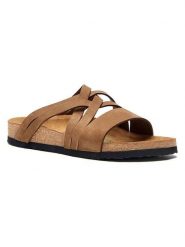 Comfortfusse Skórzane klapki w kolorze jasnobrązowym rozmiar: 37. Brązowe klapki damskie Comfortfüße, bez wzorów, z materiału, z otwartym noskiem, bez obcasa, bez zapięcia. Za 252.99 zł.