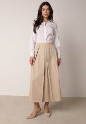 Beżowa Rozkloszowana Spódnica z Bawełny z Szerokimi Plisami Malona. Brązowe spódnice damskie Born2be, do pracy, l, bez wzorów, z bawełny, biznesowe, midi. Za 119.99 zł.