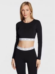 Guess Bluzka Carrie O2BM10 KBBU1 Czarny Regular Fit. Czarne bluzki damskie Guess, xl, z aplikacjami, z bawełny, bez kołnierzyka, bez ramiączek. W wyprzedaży za 89.99 zł.
