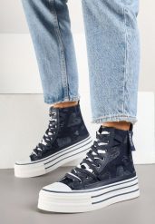 Granatowe Trampki z Jeansowego Materiału na Platformie Zorilea. Niebieskie obuwie sportowe casual damskie Born2be, z jeansu, bez zapięcia. Za 109.99 zł.