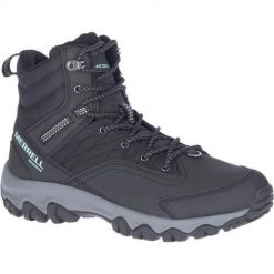 Buty do chodzenia damskie Merrell Akita Mid Wp. Czarne obuwie sportowe damskie Merrell, z materiału, za kostkę, bez zapięcia, trekkingowe. Za 734.00 zł.