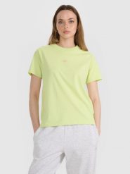 4F T-shirt oversize z nadrukiem damski - żółty L. Żółte t-shirty damskie 4F, l, bez wzorów, z bawełny, bez kołnierzyka. W wyprzedaży za 49.99 zł.
