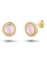 Les Petites Précieuses Pozłacane kolczyki-wkrętki z cyrkoniami i kwarcem różowym rozmiar: onesize. Czerwone kolczyki damskie Les Petites Précieuses, z cyrkonią, pozłacane. Za 245.38 zł.