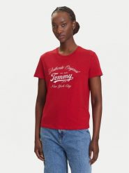 Tommy Jeans T-Shirt Essential DW0DW21404 Czerwony Regular Fit. Czerwone t-shirty damskie Tommy Jeans, xs, bez wzorów, z jeansu, bez kołnierzyka. Za 99.99 zł.