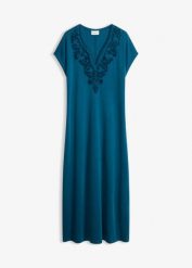 Sukienka tunikowa z haftem. Niebieskie sukienki damskie bonprix, bez wzorów, bez ramiączek. Za 147.99 zł.