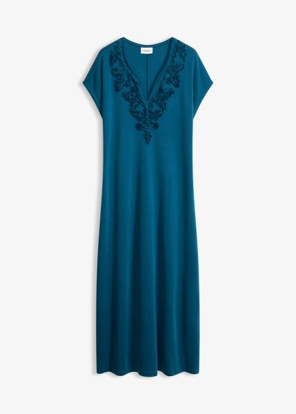 Sukienka tunikowa z haftem. Niebieskie sukienki damskie bonprix, bez wzorów, bez ramiączek. Za 147.99 zł.