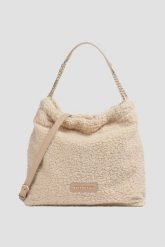 VALENTINO Duża beżowa damska torebka Qube Hobo Bag. Brązowe torebki klasyczne damskie Valentino by Mario Valentino, z futra, duże, bez dodatków. W wyprzedaży za 457.99 zł.