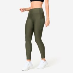 Legginsy fitness damskie Domyos. Brązowe legginsy damskie DOMYOS, l, bez wzorów, z elastanu. W wyprzedaży za 49.99 zł.