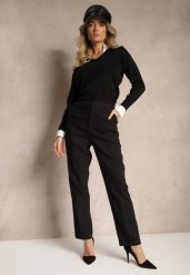 Czarne Garniturowe Spodnie Cygaretki z Wiskozą High Waist Tialys. Czarne spodnie materiałowe damskie Renee, bez wzorów, z jeansu. Za 79.99 zł.