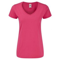 Koszulka Damska Z Dekoltem W Kształcie Litery V. Czerwone bluzki damskie Fruit of the Loom, l, bez wzorów, sportowe, bez kołnierzyka, bez ramiączek. Za 33.99 zł.
