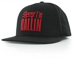 Czapka snapback 8527 „Sorry I’m Ballin” 100% bawełna Onesize. Czarne czapki damskie K1X, bez wzorów, z bawełny. Za 171.99 zł.