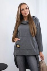 Bluza z długim tyłem i kapturem grafitowa. Szare bluzy damskie KESI, l, bez wzorów, z bawełny. Za 229.98 zł.