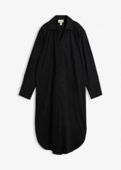 Sukienka szmizjerka z bawełny. Czarne sukienki damskie bonprix, bez wzorów, z bawełny, bez ramiączek. Za 74.99 zł.