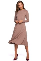 Rozkloszowana Sukienka z Rozcięciem - Cappuccino. Czarne sukienki damskie MOE, bez wzorów, z elastanu, wizytowe, bez ramiączek. Za 314.90 zł.