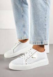 Białe Skórzane Sneakersy z Perforacją i Trójkątną Aplikacją Tellarosa. Białe obuwie sportowe damskie Born2be, z jeansu, bez zapięcia. Za 179.99 zł.