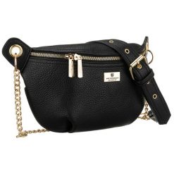 Saszetka damska ze skóry ekologicznej w czarnym kolorze, jednokomorowa - Peterson. Czarne nerki i saszetki damskie Peterson, bez wzorów, ze skóry ekologicznej. Za 61.19 zł.