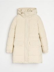 Pikowana kurtka puffer z kapturem - kremowy. Białe kurtki damskie Sinsay, l, bez wzorów, z kapturem. Za 129.99 zł.