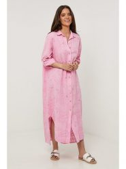 Rodier Lin Lniana sukienka w kolorze jasnoróżowym rozmiar: XL/XXL. Różowe sukienki damskie Rodier Lin, bez wzorów, ze lnu, bez ramiączek. Za 163.26 zł.