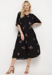 Czarna Wiskozowa Sukienka o Rozkloszowanym Kroju z Krótkim Rękawem Givinia. Czarne sukienki damskie Born2be, bez wzorów, z wiskozy, eleganckie, bez ramiączek. Za 109.99 zł.